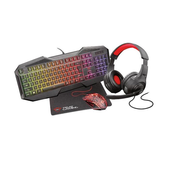 Trust GXT 1180RW PACCHETTO GAMING 4 IN 1: CUFFIE, TAPPETINO PER MOUSE, TASTIERA E MOUSE - NERO LAYOUT ITALIANO