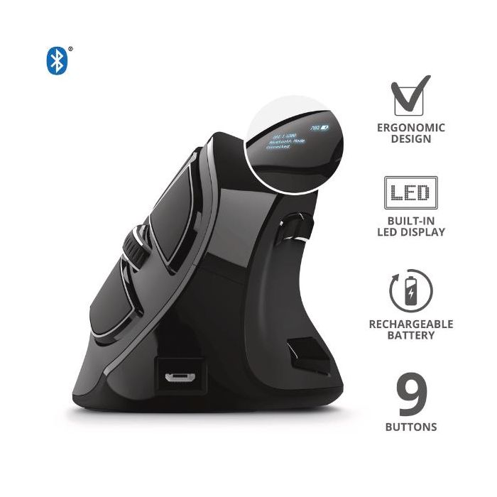 Trust VOXX MOUSE VERTICALE WIRELESS ERGONOMICO RICARICABILE CON DISPLAY - NERO