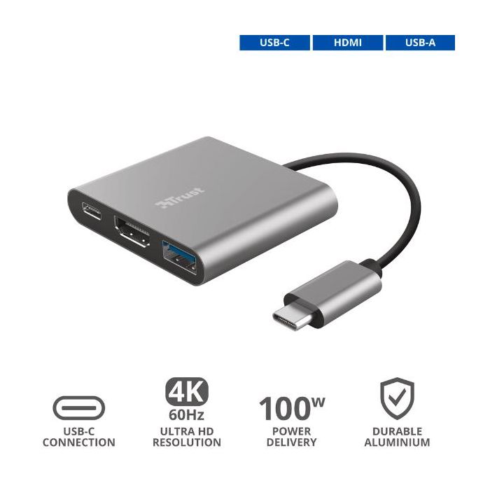 Trust DALYX 3-IN-1 DOCKING STATION USB-C - ALLUMINIO