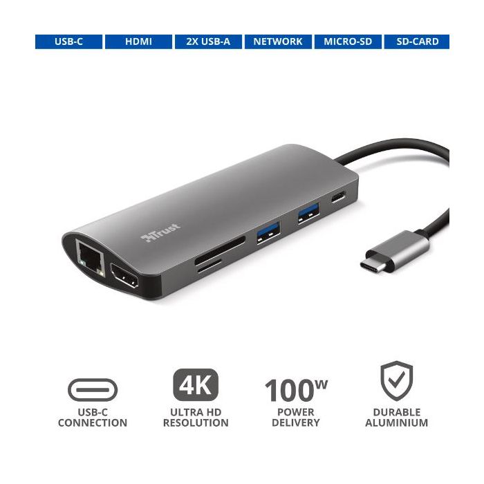 Trust DALYX 7-IN-1 DOCKING STATION USB-C - ALLUMINIO