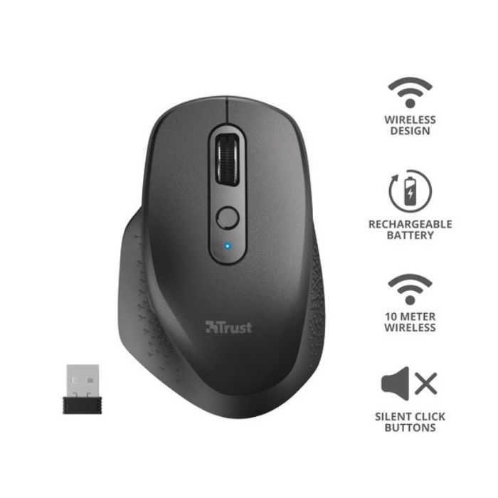 Trust OZAA MOUSE WIRELESS RICARICABILE - SCROLL VERTICALE E ORIZZONTALE - NERO