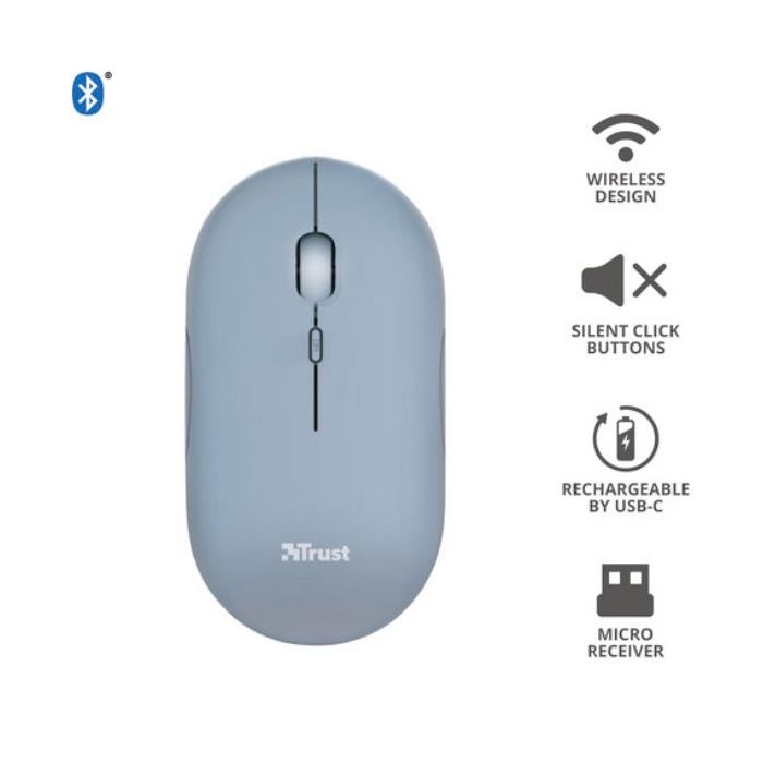 Trust PUCK MOUSE ULTRASOTTILE WIRELESS RICARICABILE CON DOPPIA CONNESSIONE BT + WL 2,4GHZ - BLU