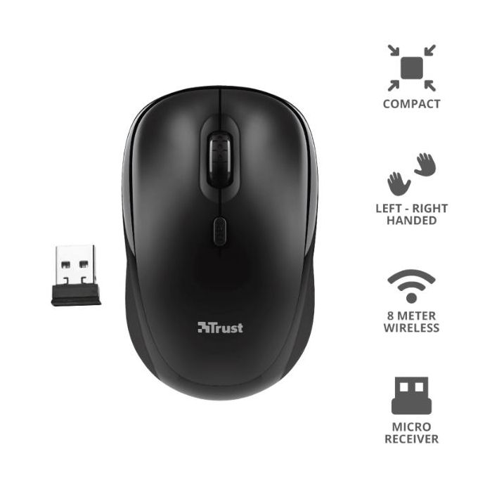 Trust TM-201 MOUSE WIRELESS SILENZIOSO - 83% PLASTICA RICICLATA - DURATA BATTERIA 12 MESI - GARANZIA 3 ANNI - NERO