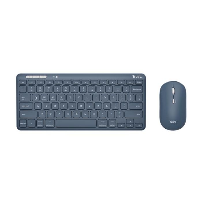 Trust LYRA SET TASTIERA E MOUSE WIRELESS RICARICABILI PER COLLEGARE FINO A 3 DISPOSITIVI WL/BT - 51% PLASTICA RICICLATA - ITALIANO - BLUE