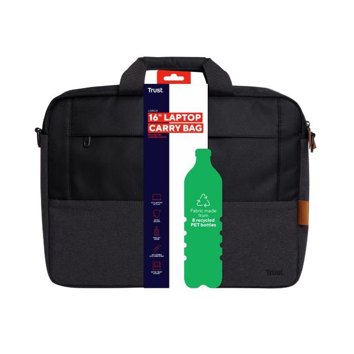 Trust LISBOA BORSA ECO LAPTOP FINO A 16" - 100% MATERIALE RICICLATO - NERO