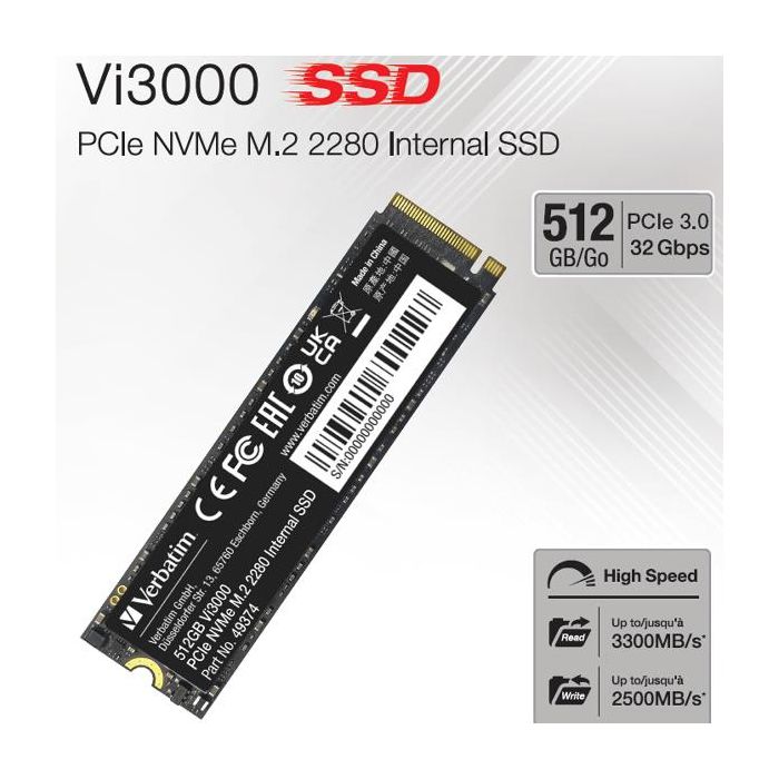 Verbatim Vi3000 Internal PCIe NVMe M.2 SSD 512GB