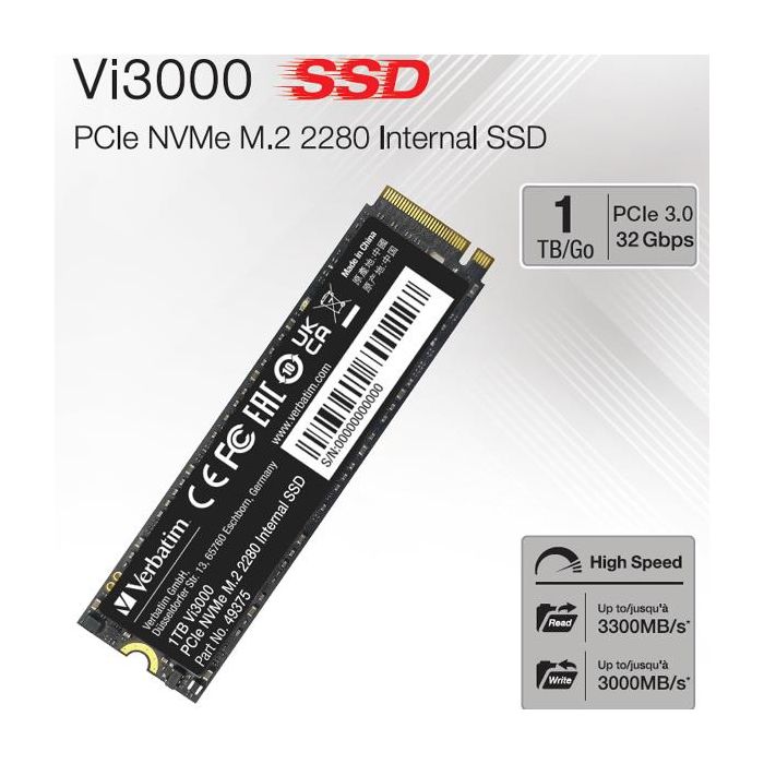 Verbatim Vi3000 Internal PCIe NVMe M.2 SSD 1TB