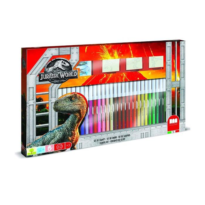 Multiprint Multiprint Set 3 Timbri per Bambini e 36 Pennarelli Colorati Jurassic World