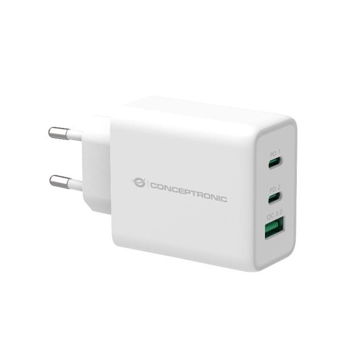 Conceptronic CARICATORE 3-PORTE 65W GAN USB PD (2x USB-C , 1x USB-A, QC 3.0)