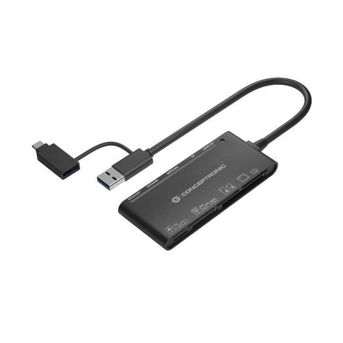 Conceptronic LETTORE DI SCHEDE 7-IN-1 USB 3.0 - 2-in-1 USB-C USB-A Cable, SD/SDHC/SDXC x2, Micro SD/T-Flash/MMC/MS/M2/CF/xD