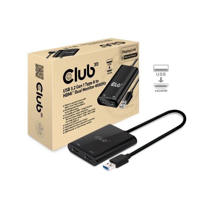 Club3D Video Splitter USB 3.2 Gen1 Type A a 2 x HDMI 4K60Hz