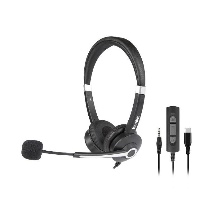 Hamlet HHEADM-CJS CUFFIA BI-AURALE CON MICROFONO USB-C + JACK 3.5mm + TELECOMANDO