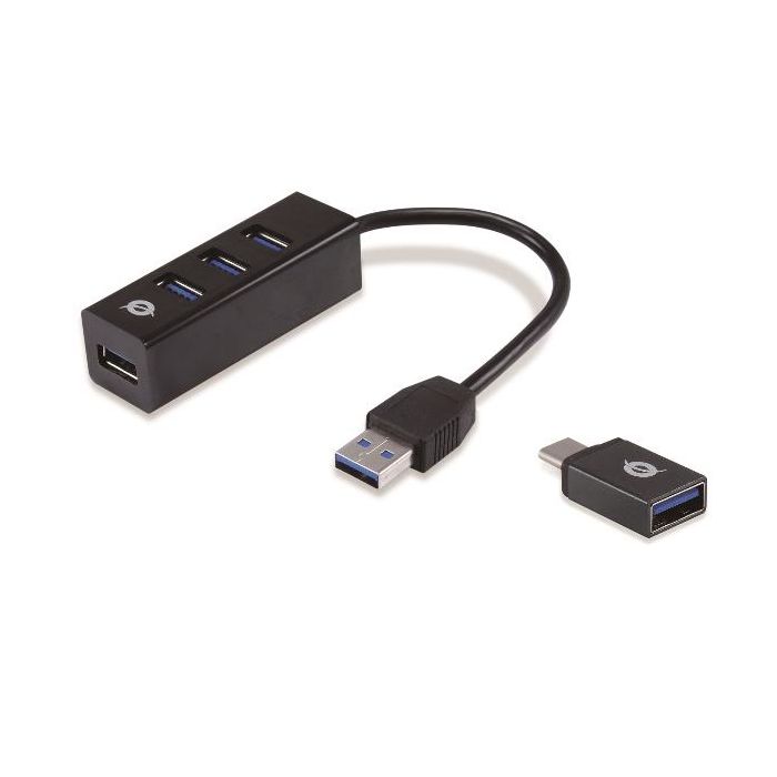 Conceptronic HUB USB 3.0 4-PORTES con Adattatore USB-C