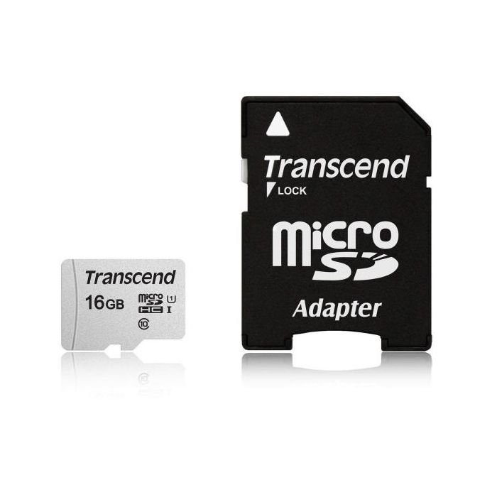 Transcend TS16GUSD300S-A - microSD da 16GB, con adattatore, UHS-I U1