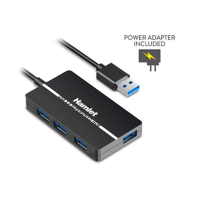 Hamlet XHUB-04U3P - HUB USB 3.0 Slim 4 Porte 5.0 Gbps con alimentatore