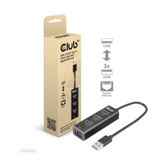 Club3D HUB 3 porte USB 3.2 con Gigabit Ethernet