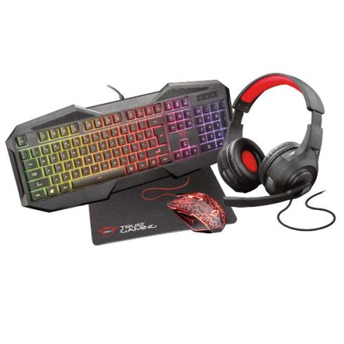 Trust 23147 GXT 1180RW PACCHETTO GAMING 4 IN 1: CUFFIE, TAPPETINO PER MOUSE, TASTIERA E MOUSE - NERO LAYOUT ITALIANO