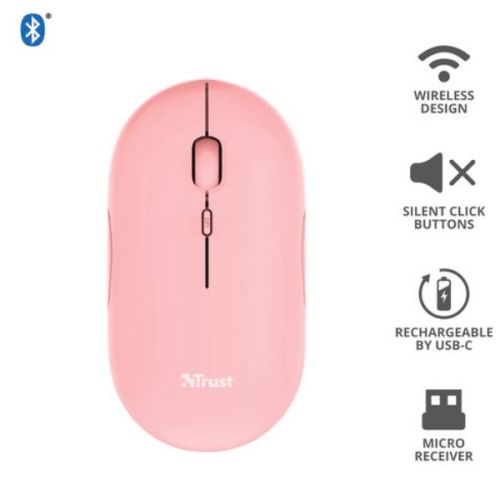 Trust PUCK MOUSE ULTRASOTTILE WIRELESS RICARICABILE CON DOPPIA CONNESSIONE BT + WL 2,4GHZ - ROSA