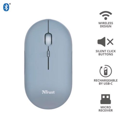 Trust PUCK MOUSE ULTRASOTTILE WIRELESS RICARICABILE CON DOPPIA CONNESSIONE BT + WL 2,4GHZ - BLU