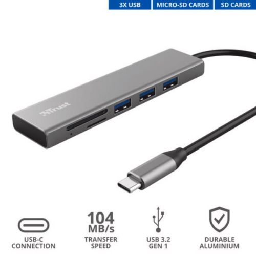 Trust 24191 HALYX USB-C  HUB 3P USB-A3.2 & CARD READER - ALLUMINIO