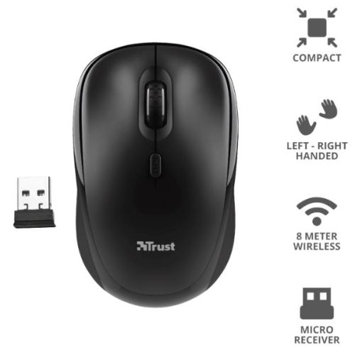 Trust TM-201 MOUSE WIRELESS SILENZIOSO - 83% PLASTICA RICICLATA - DURATA BATTERIA 12 MESI - GARANZIA 3 ANNI - NERO