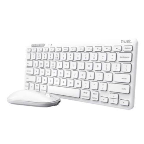 Trust LYRA SET TASTIERA E MOUSE WIRELESS RICARICABILI PER COLLEGARE FINO A 3 DISPOSITIVI WL/BT - 51% PLASTICA RICICLATA - ITALIANO - BIANCO