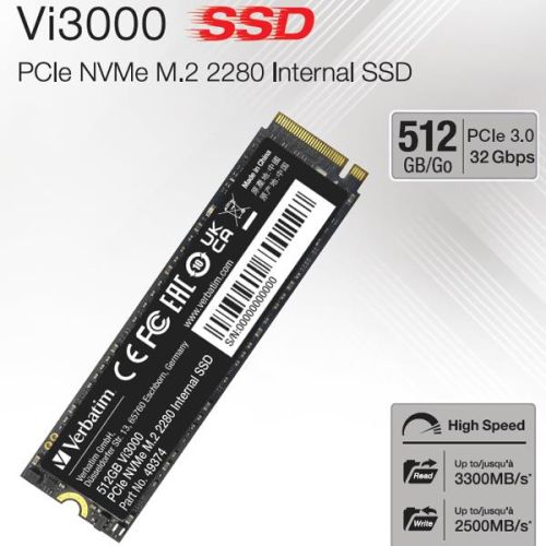 Verbatim Vi3000 Internal PCIe NVMe M.2 SSD 512GB