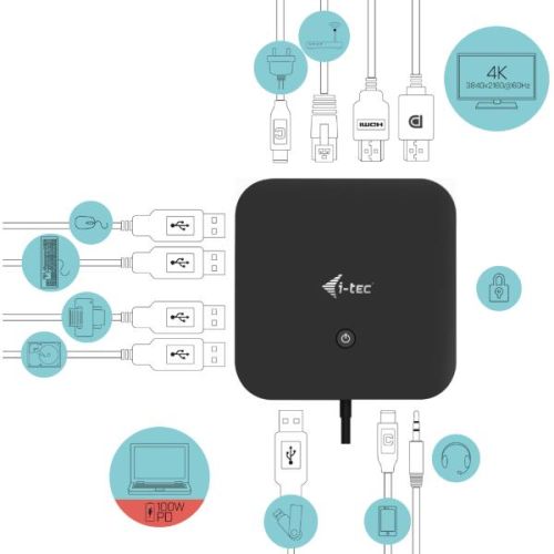 I-Tec Dock USB-C 2 Monitor: HDMI + DP + P. DELIVERY 100W