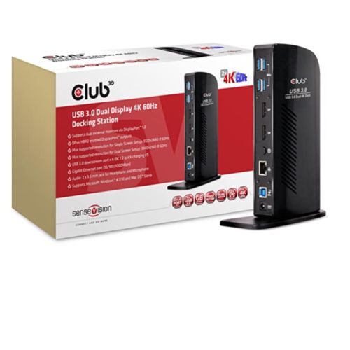 Club3D CSV 1460 USB 3.0 Dual Display 4 K 60 Hz docking station nero