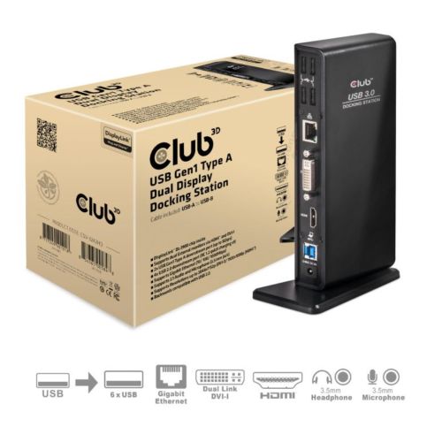 Club3D USB Gen1 Type A Dual Display Docking Station
