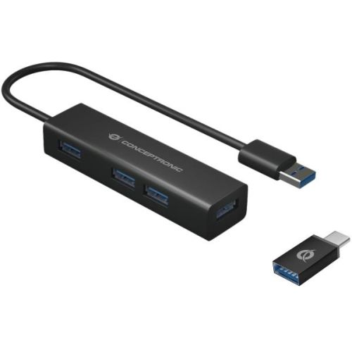 Conceptronic HUB USB 3.0 4-PORTE in ALLUMINIO con Adattatore da USB-C a USB-A