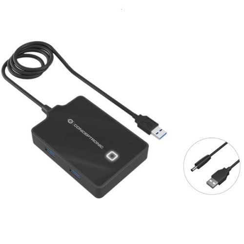 Conceptronic HUB USB 3.0 a 4-PORTE con presa di alimentazione, cavo da 90 cm