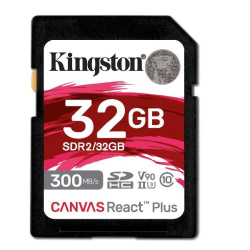 Kingston Kingston 32GB Canvas React Plus SDHC UHS-II 300R/260W U3 V90 for Full HD/4K/8K