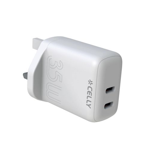 Celly TC2USBC35W - 2 USB-C Wall Charger 35W UK plug [PRO POWER]
