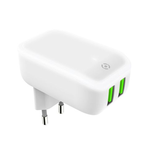 Celly TC2USBLED - 2 USB-A Wall Charger with Night Light 12W [TURBO]