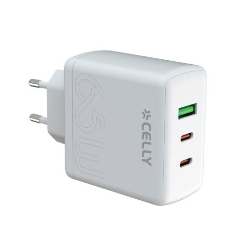 Celly TC3GAN65WEVO - 2 USB-C/ USB-A Wall Charger GaN 65W [PRO POWER]