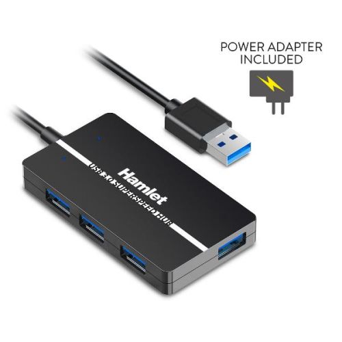 Hamlet XHUB-04U3P - HUB USB 3.0 Slim 4 Porte 5.0 Gbps con alimentatore