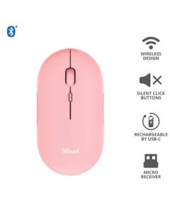 Trust 24125 PUCK MOUSE ULTRASOTTILE WIRELESS RICARICABILE CON DOPPIA CONNESSIONE BT + WL 2,4GHZ - ROSA