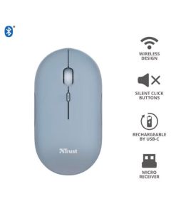 Trust PUCK MOUSE ULTRASOTTILE WIRELESS RICARICABILE CON DOPPIA CONNESSIONE BT + WL 2,4GHZ - BLU