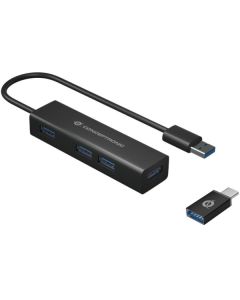 Conceptronic HUB USB 3.0 4-PORTE in ALLUMINIO con Adattatore da USB-C a USB-A