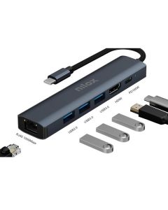 Nilox Docking station USB-C 6 in 1 HDMI, 3x USB 3.0, USB-C e RJ
