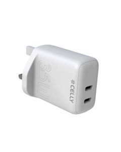 Celly TC2USBC35W - 2 USB-C Wall Charger 35W UK plug [PRO POWER]