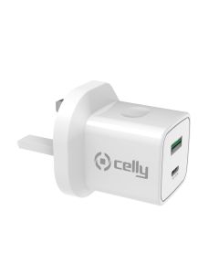 Celly TC2USBUSBC20 - USB-A /USB-C Wall Charger 20W UK plug [PRO POWER]