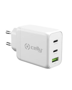 Celly TC3GAN65W - 2 USB-C / USB-A Wall Charger GaN 65W [PRO POWER]