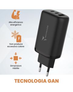 Prodotti Bulk TECHMADE CARICATORE RAPIDO GaN 3PORTE (2 USB-C+1 USB-A) 65 WATT